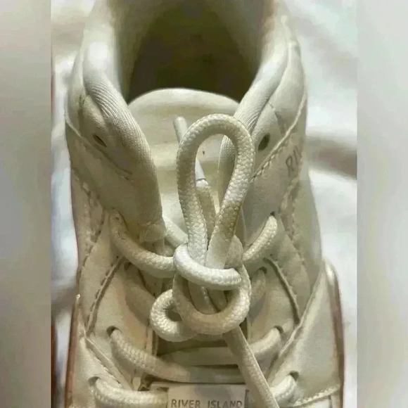 River Island Lace Up Glitter Chunky Style Trainers Sneaker Size 1 White Gold - Picture 9 of 14